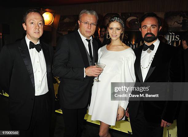 Geordie Greig, Alexander Lebedev and Evgeny Lebedev attend the Love Ball London, at the Roundhouse on February 23, 2010 in London, England.