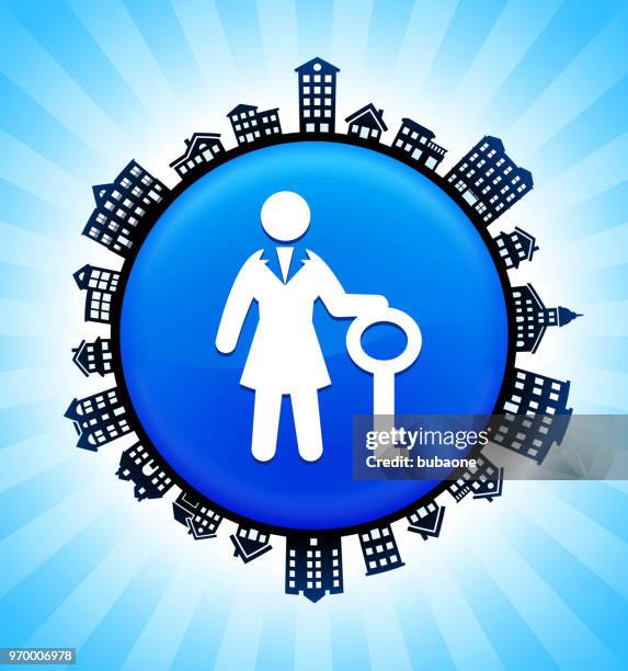 answer key on rural cityscape skyline background - equal housing symbol stock illustrations