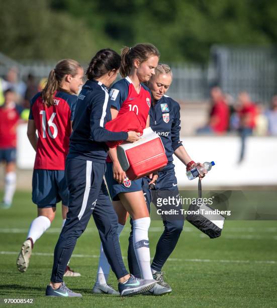 Caroline Graham Hansen of Norway leaves the pitch under 2019 FIFA Womens World Cup Qualifier between Irland and Norway at Tallaght Stadium on June 8,...
