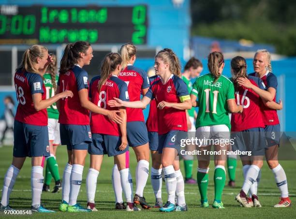 Frida Manum, Ingrid S Engen, Vilde Boe Risa, Elise Thorsnes, Maren Mjelde, Guro Reiten, Maria Thorisdottir of Norway after 2019 FIFA Womens World Cup...