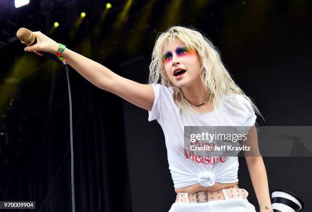 Hayley Williams of Paramore performs on What Stage during day 2 of the 2018 Bonnaroo Arts And Music Festival on June 8, 2018 in Manchester, Tennessee.