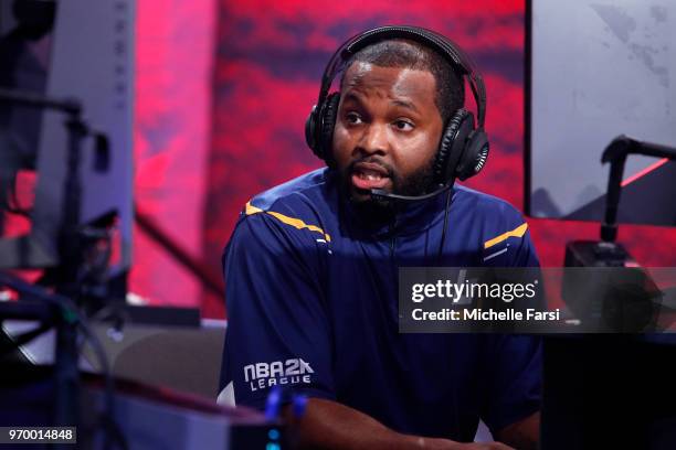 Deedz of Jazz Gaming against Celtics Crossover Gaming against Jazz Gaming during the NBA 2K League Mid Season Tournament on June 8, 2018 at the NBA...