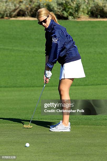 Personality Lauren "Lo" Bosworth golfs at Oakley's "Learn To Ride" Golf at Silverleaf on February 23, 2010 in Scottsdale, Arizona.