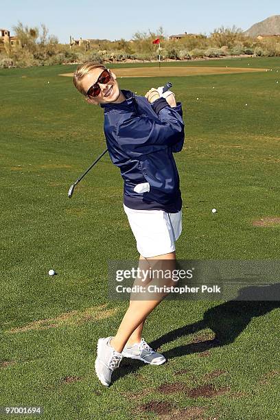 Personality Lauren "Lo" Bosworth golfs at Oakley's "Learn To Ride" Golf at Silverleaf on February 23, 2010 in Scottsdale, Arizona.