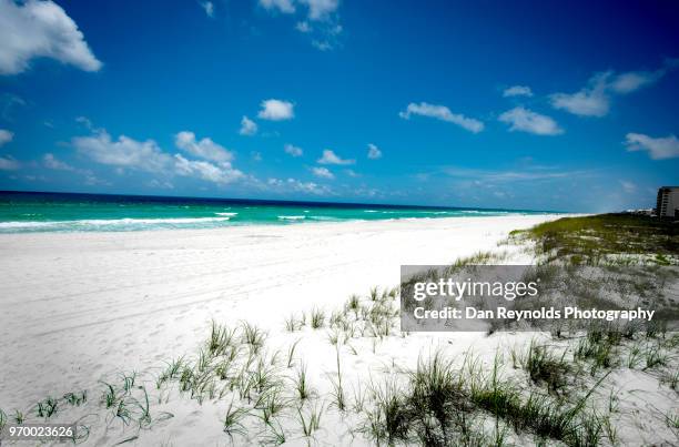 scenic view of sand dunes and sea against sky - pensacola beach fotografías e imágenes de stock