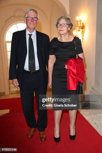 Lutz Lange and his wife Ilse Lange, Owner of Rotkaeppchen Sekt, during the Lambertz reception before the European Culture Awards TAURUS 2018 at...