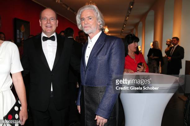 Prince Albert II. Of Monaco and Hermann Buehlbecker, CEO Lambertz during the Lambertz reception before the European Culture Awards TAURUS 2018 at...
