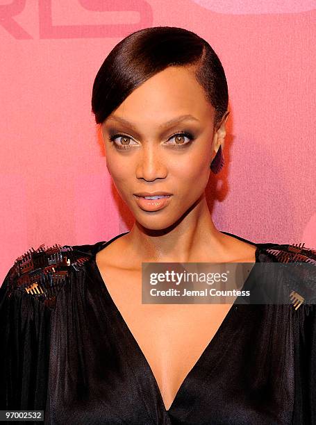 Model and media personality Tyra Banks attends The CW: It's A Reality at Simyone Lounge on February 23, 2010 in New York City.