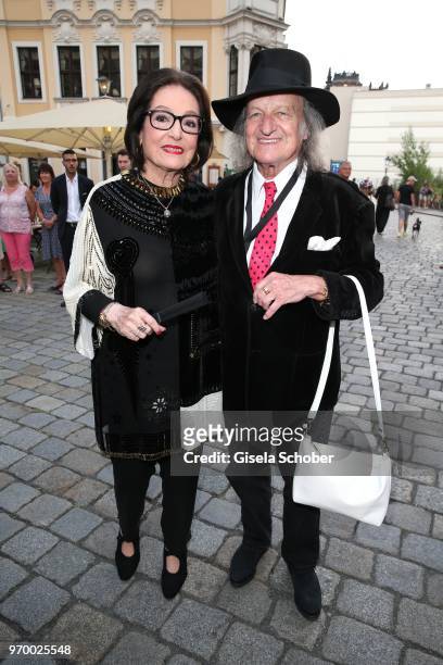 Nana Mouskouri and her husband Andre Chapelle during the European Culture Awards TAURUS 2018 at Dresden Frauenkirche on June 8, 2018 in Dresden,...