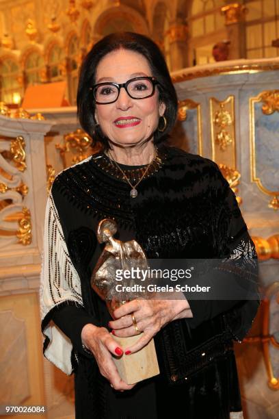 Nana Mouskouri with award during the European Culture Awards TAURUS 2018 at Dresden Frauenkirche on June 8, 2018 in Dresden, Germany.
