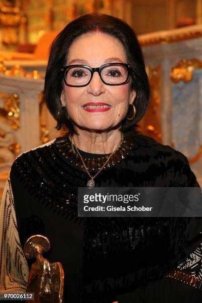 Nana Mouskouri with award during the European Culture Awards TAURUS 2018 at Dresden Frauenkirche on June 8, 2018 in Dresden, Germany.