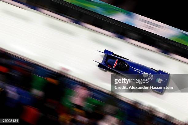 Paula Walker and Kelly Thomas of Great Britain and Northern Ireland compete in Great Britain 2 during the Women's Bobsleigh Heat 2 on day 12 of the...