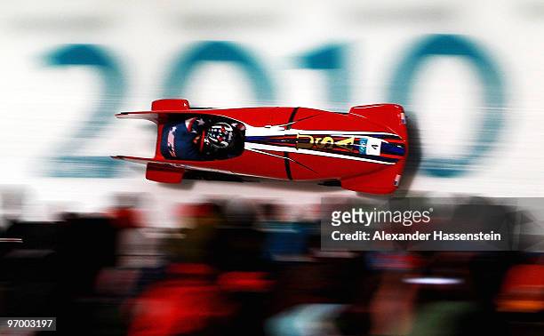 Shauna Rohbock and Michelle Rzepka of the United States compete in United States 1 during the Women's Bobsleigh on day 12 of the 2010 Vancouver...