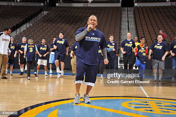 Strength and conditioning coach Steve Hess of the Denver Nuggets instructs participants from the Special Olympics of Colorado on February 23, 2010 at...