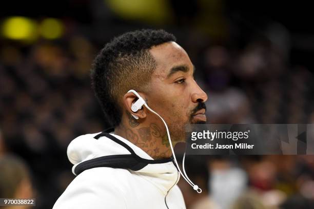 Smith of the Cleveland Cavaliers warms up prior to Game Four of the 2018 NBA Finals against the Golden State Warriors at Quicken Loans Arena on June...