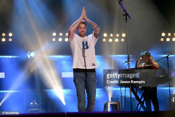 Brett Young performs onstage during the 2018 CMA Music festival at Nissan Stadium on June 8, 2018 in Nashville, Tennessee.