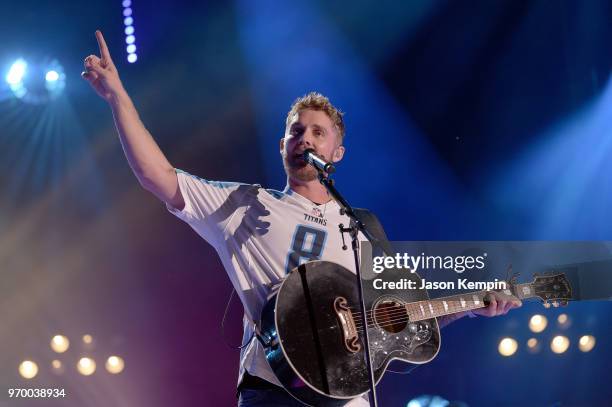 Brett Young performs onstage during the 2018 CMA Music festival at Nissan Stadium on June 8, 2018 in Nashville, Tennessee.