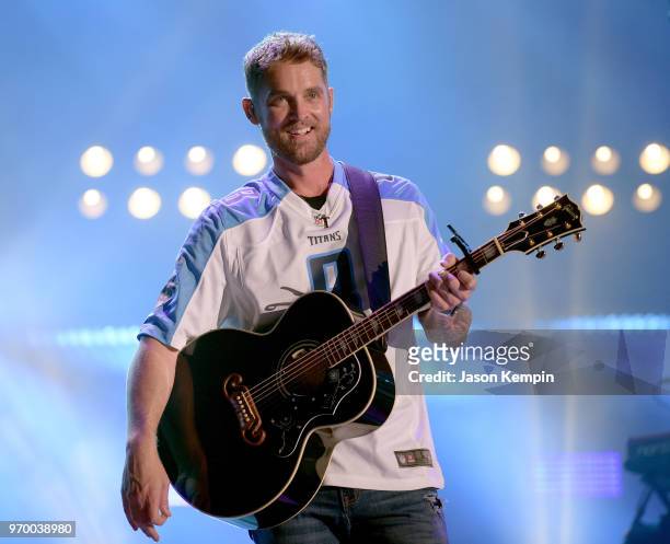 Brett Young performs onstage during the 2018 CMA Music festival at Nissan Stadium on June 8, 2018 in Nashville, Tennessee.