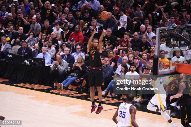 Rodney Hood of the Cleveland Cavaliers shoots the ball against the Golden State Warriors during Game Four of the 2018 NBA Finals on June 8, 2018 at...