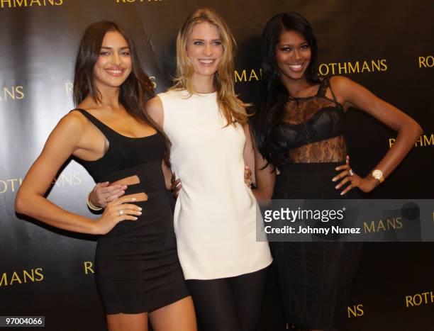Irina Shayk, Julie Henderson and Jessica White attend a cocktail reception and signing to raise funds for Haiti at Rothman's Union Square on February...