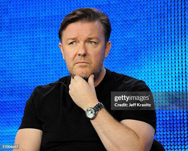 Executive producer Ricky Gervais of "The Ricky Gervais Show" speaks during the HBO portion of the 2010 Television Critics Association Press Tour at...