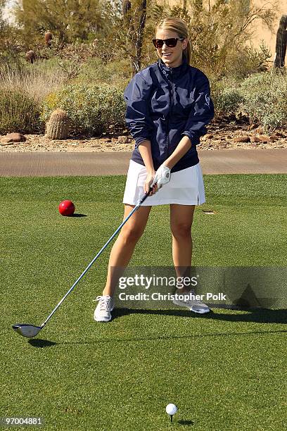 Personality Lauren "Lo" Bosworth golfs at Oakley's "Learn To Ride" Golf at Silverleaf on February 23, 2010 in Scottsdale, Arizona.