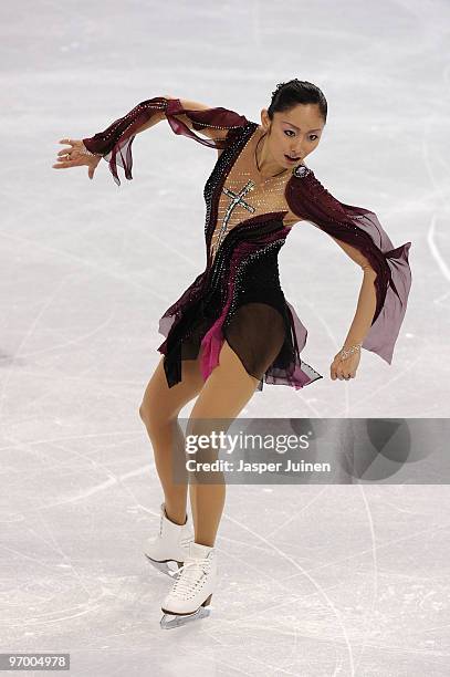 Miki Ando of Japan competes in the Ladies Short Program Figure Skating on day 12 of the 2010 Vancouver Winter Olympics at Pacific Coliseum on...