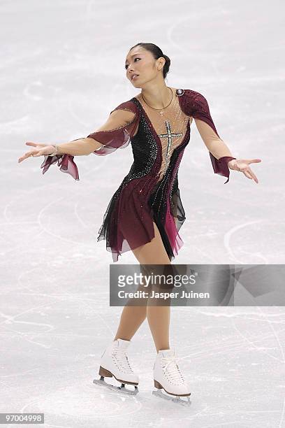 Miki Ando of Japan competes in the Ladies Short Program Figure Skating on day 12 of the 2010 Vancouver Winter Olympics at Pacific Coliseum on...