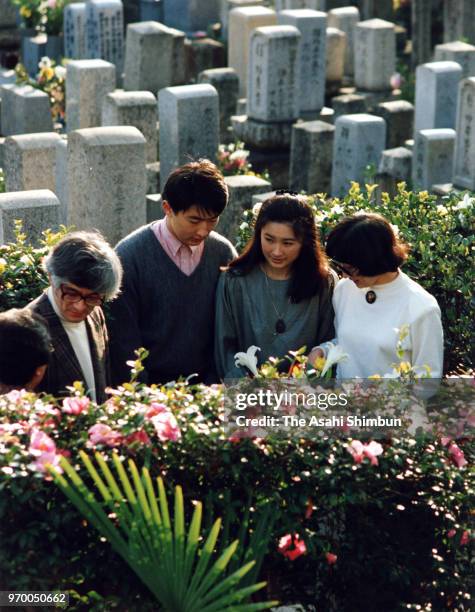 Kiko Kawashima , fiancee of Prince Fumihito, is seen with her family at Sennenji Temple to report her engagement with Prince Fumihito to their...