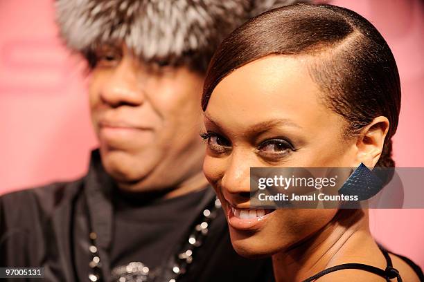 Vogue editor and fashion icon Andre Leon Tally and model and media personality Tyra Banks attend The CW: It's A Reality at Simyone Lounge on February...