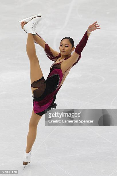 Miki Ando of Japan competes in the Ladies Short Program Figure Skating on day 12 of the 2010 Vancouver Winter Olympics at Pacific Coliseum on...