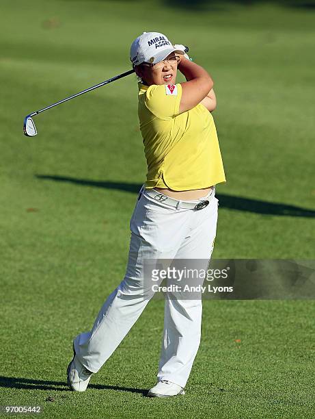 Jiyai Shin of South Korea hits a shot during the Pro-Am for the HSBC Women's Champions at Tanah Merah Country Club on February 24, 2010 in Singapore.