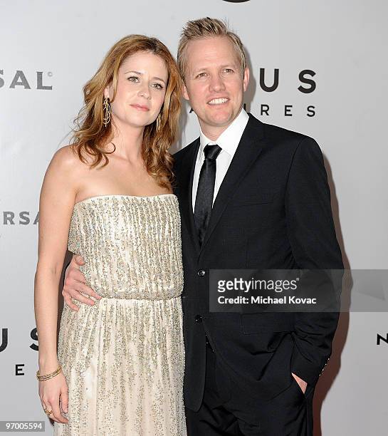 Actress Jenna Fischer and fiance, writer Lee Kirk arrive at NBC Universal's 67th Annual Golden Globes After Party at The Beverly Hilton Hotel on...