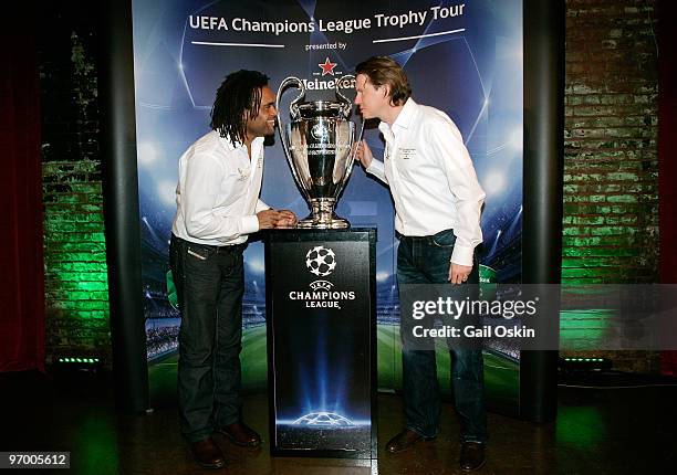 Christian Karembeu and Steven McManaman unveil the UEFA Champions League Trophy at the Heineken Brings UEFA Champions League Trophy at The Lansdowne...