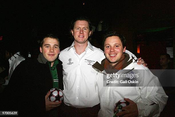 Gareth Stephens, Steven McManaman and Jamie Sampson at the Heineken Brings UEFA Champions League Trophy at The Lansdowne on February 23, 2010 in...