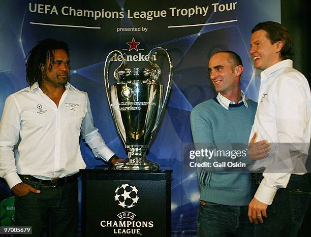 Christian Karembeu and Steven McManaman at the Heineken Brings UEFA Champions League Trophy at The Lansdowne on February 23, 2010 in Boston,...