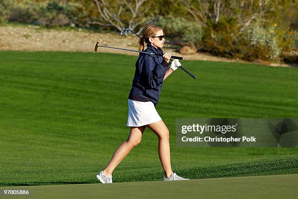 Personality Lauren "Lo" Bosworth golfs at Oakley's "Learn To Ride" Golf at Silverleaf on February 23, 2010 in Scottsdale, Arizona.