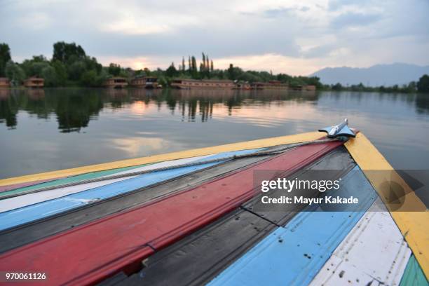 boating at nageen lake, srinagar, kashmir - shikara stock pictures, royalty-free photos & images