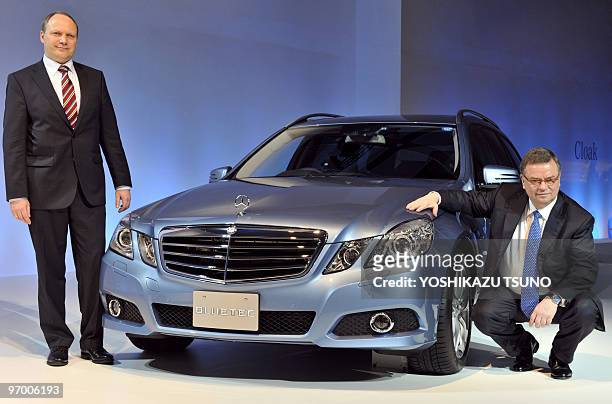 Mercedes-Benz Japan president Hans Tempel and Daimler AG Blue Tec project manager Bernd Lindemann introduce the new "E350 Blue Tec station wagon" at...