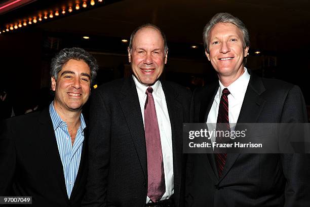 Overture Films' Danny Rosett, producer Michael Eisner and Overture Films' Chris McGurk arrive at Overture's "The Crazies" VIP screening at the Vista...