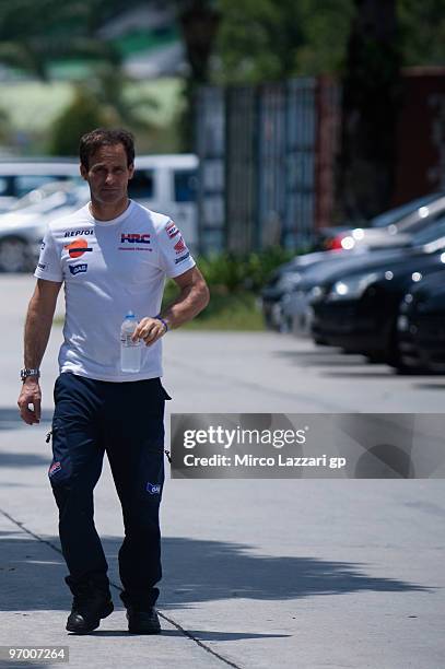 Alberto Puig of Spain walks in the paddock during the MotoGP Factory riders test at Sepang Circuit on February 24, 2010 in Kuala Lumpur, Malaysia.