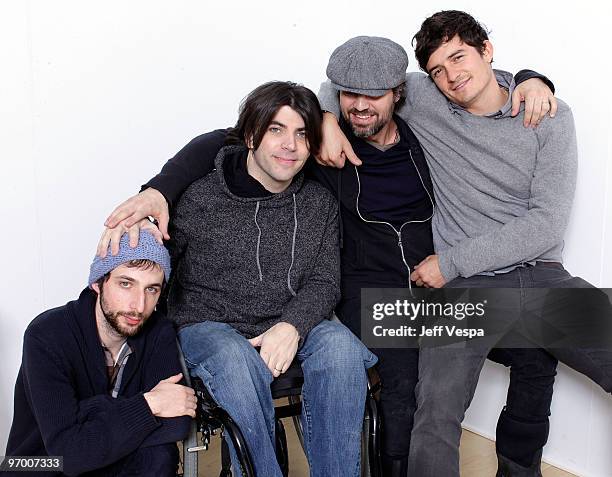 Actor Dov Tiefenbach, writer Christopher Thornton, director/actor Mark Ruffalo, and actor Orlando Bloom pose for a portrait during the 2010 Sundance...