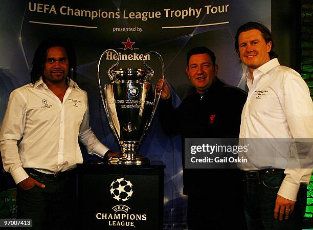 Christian Karembeu and Steven McManaman at the Heineken Brings UEFA Champions League Trophy at The Lansdowne on February 23, 2010 in Boston,...