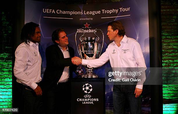 Christian Karembeu and Steven McManaman at the Heineken Brings UEFA Champions League Trophy at The Lansdowne on February 23, 2010 in Boston,...