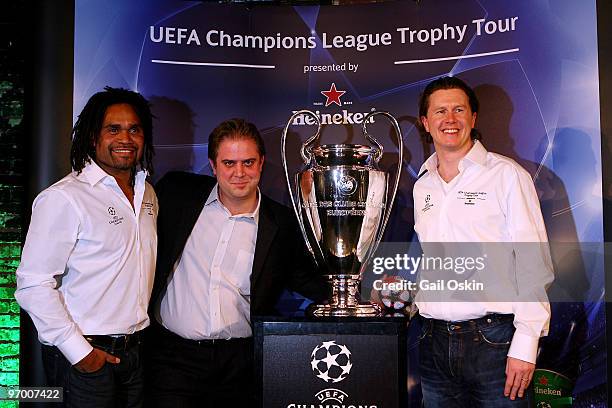 Christian Karembeu and Steven McManaman at the Heineken Brings UEFA Champions League Trophy at The Lansdowne on February 23, 2010 in Boston,...