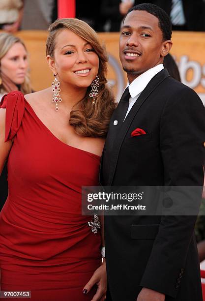 Singers Mariah Carey and Nick Cannon arrives to the 16th Annual Screen Actors Gulld Awards held at The Shrine Auditorium on January 23, 2010 in Los...