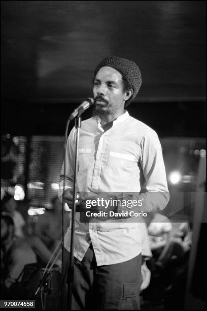 Jalal Mansur Nuriddin of the Last poets performing at The Wag Club, Wardour Street, Soho, London, United Kingdom, 13 September 1984.