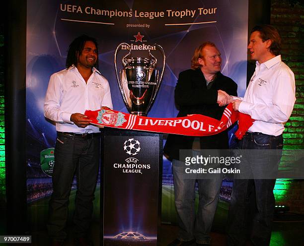 Christian Karembeu and Steven McManaman at the Heineken Brings UEFA Champions League Trophy at The Lansdowne on February 23, 2010 in Boston,...
