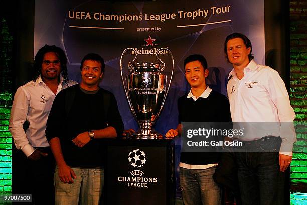 Christian Karembeu and Steven McManaman at the Heineken Brings UEFA Champions League Trophy at The Lansdowne on February 23, 2010 in Boston,...