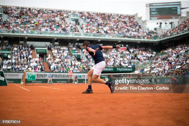 June 5. French Open Tennis Tournament - Day Ten. Dominic Thiem of Austria in action against Alexander Zverev of Germany on Court Philippe-Chatrier in...